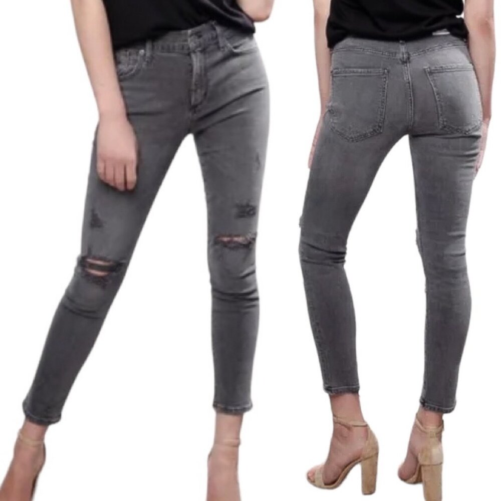 Agolde Sophie High Rise Distressed Skinny Crop in Maverick Gray Denim Size 25